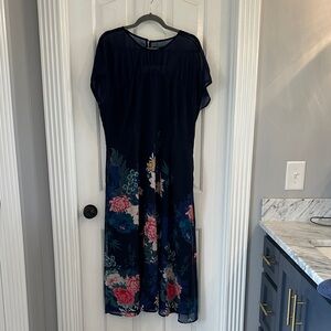 Navy Floral Maxi Dress with Pink & Green Blooms - Elegant Summer Maxi